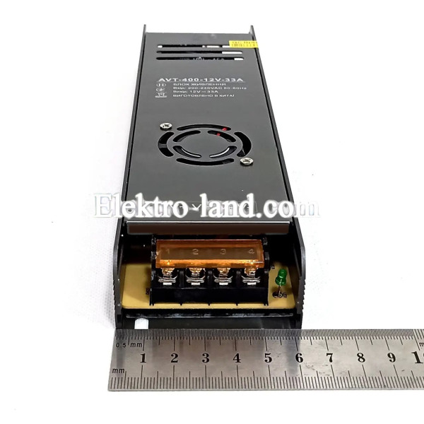 Блок питания 400W AVT-400-12V-33A мини (400Вт 12В 33А) узкий для светодиодной LED ленты, модулей, линеек